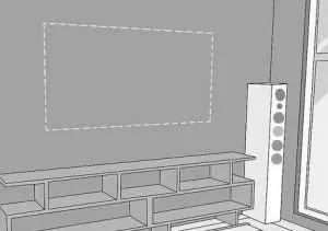 TV size checked against available wall and furniture space