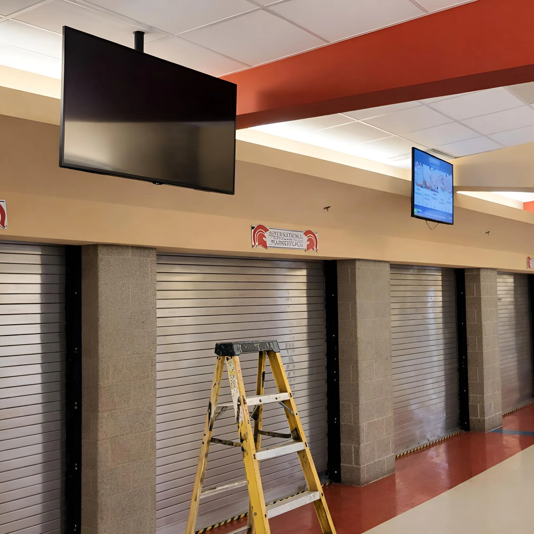 Commercial TV installation for a school hallway display