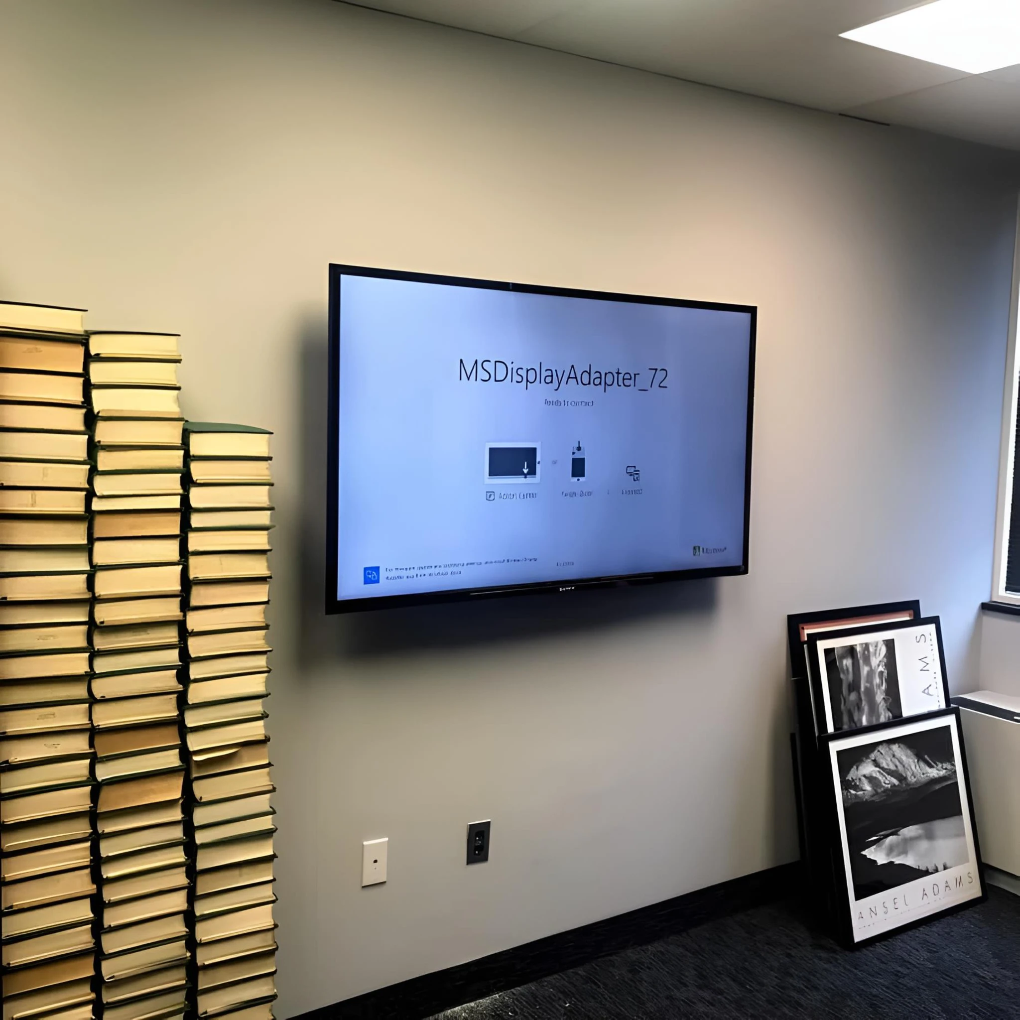 Commercial TV mounted in an office or workplace