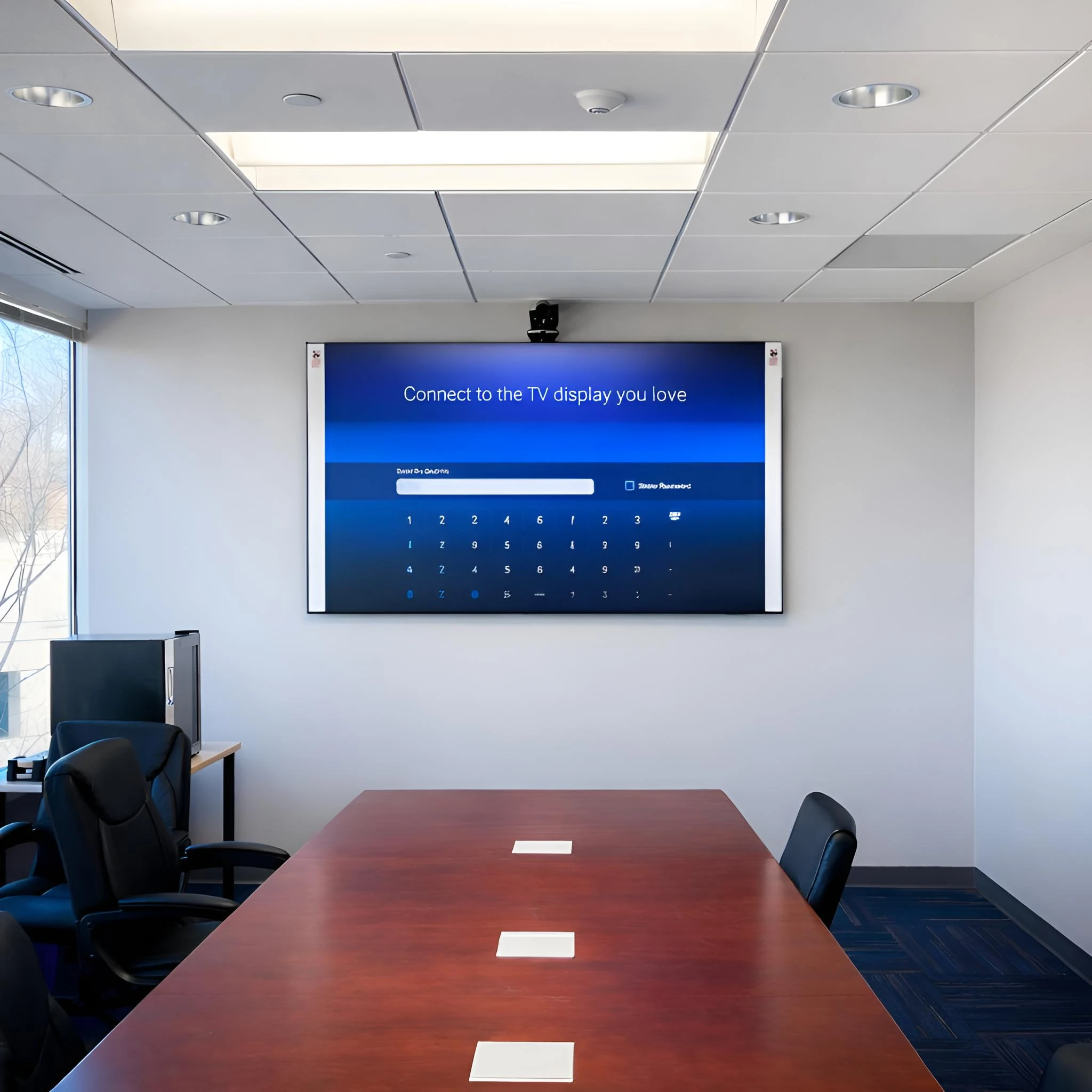 Clean conference room TV installation for a professional meeting space