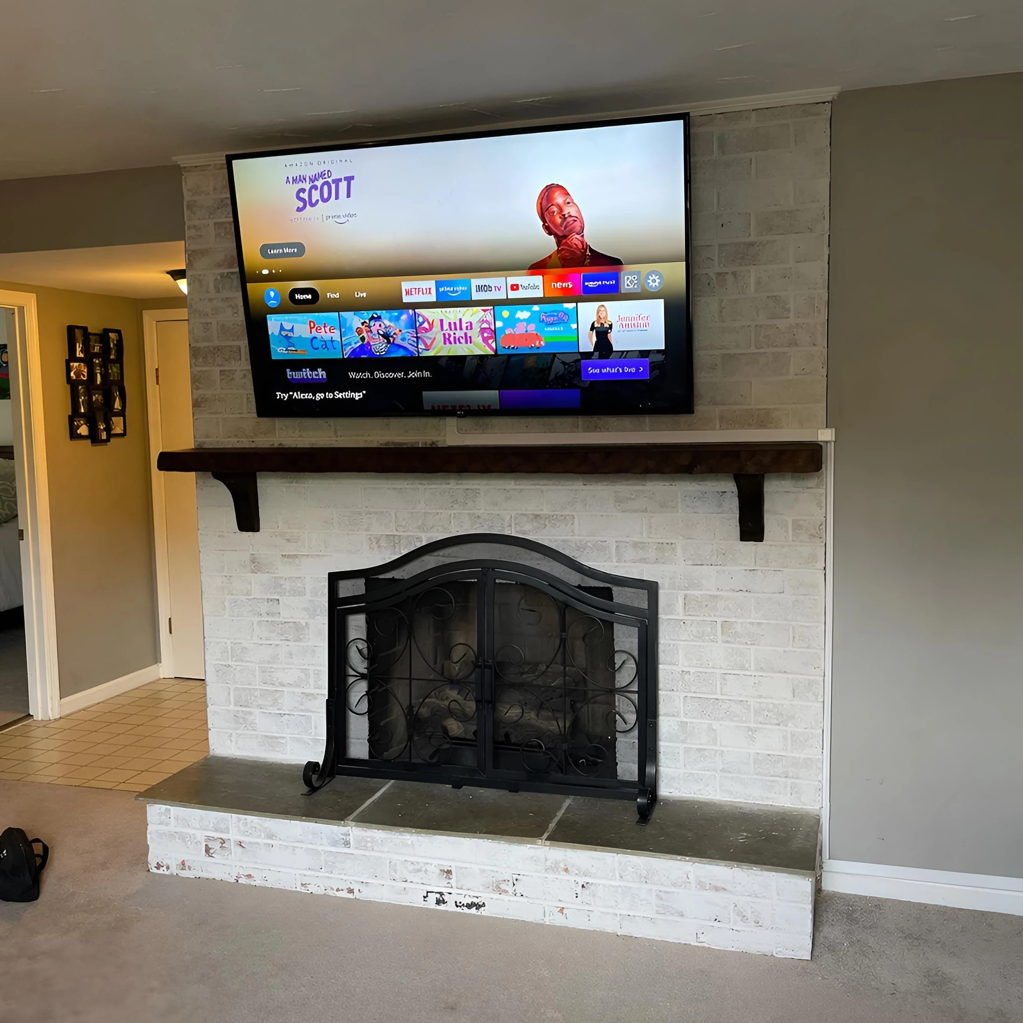 Fireplace TV mounting on a specialty surface