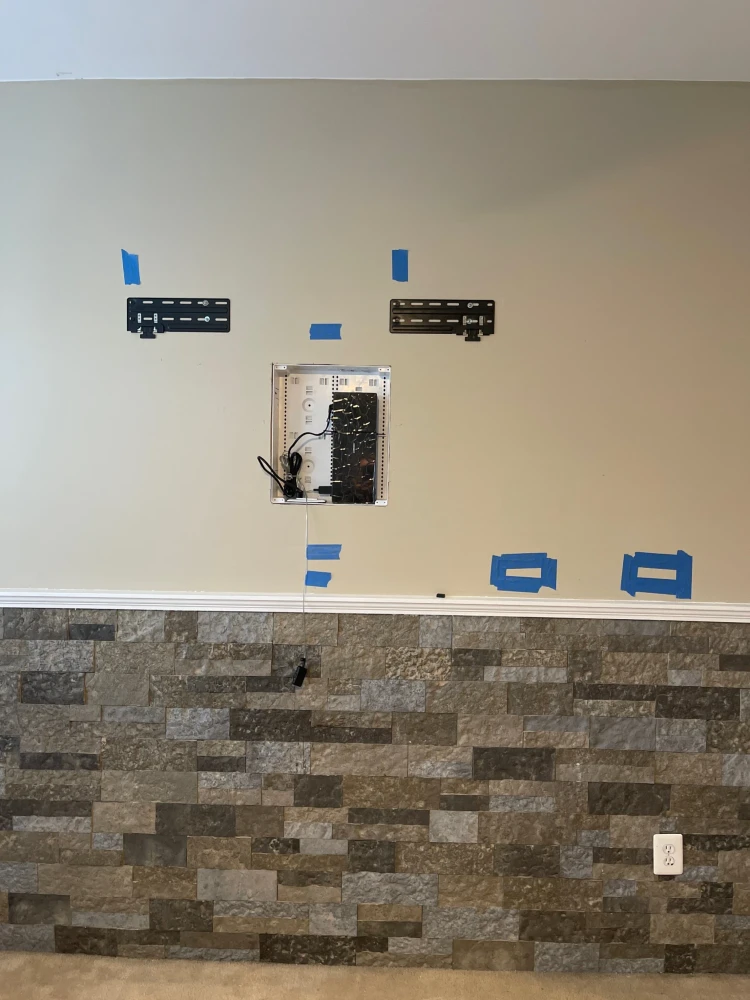 Samsung Frame TV One Connect Box setup inside a recessed media box opening