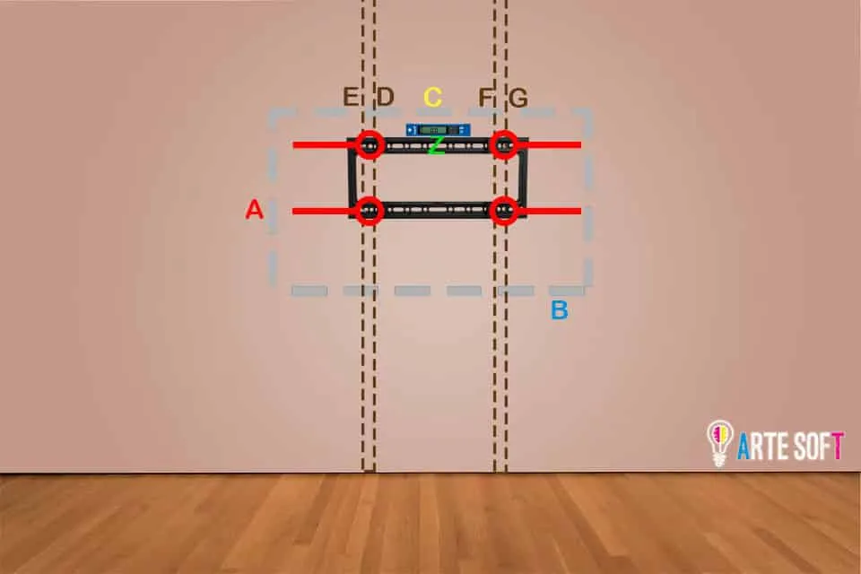 TV wall mount plate aligned with studs and checked with a level