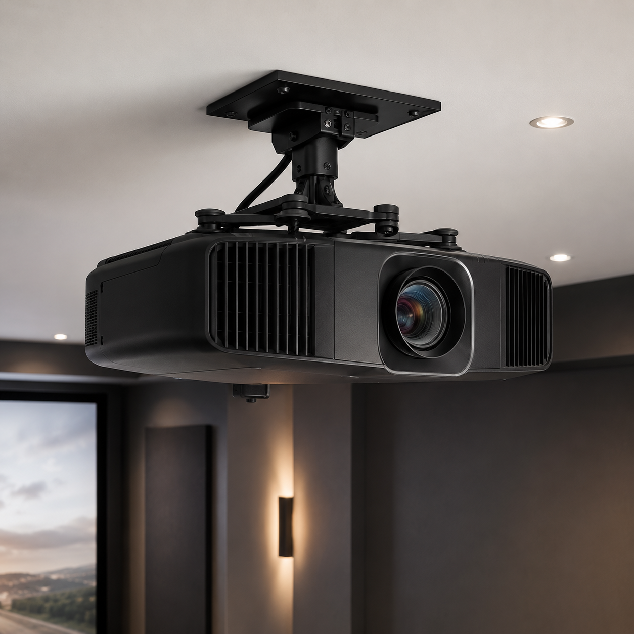 Professional projector installation in a home entertainment room